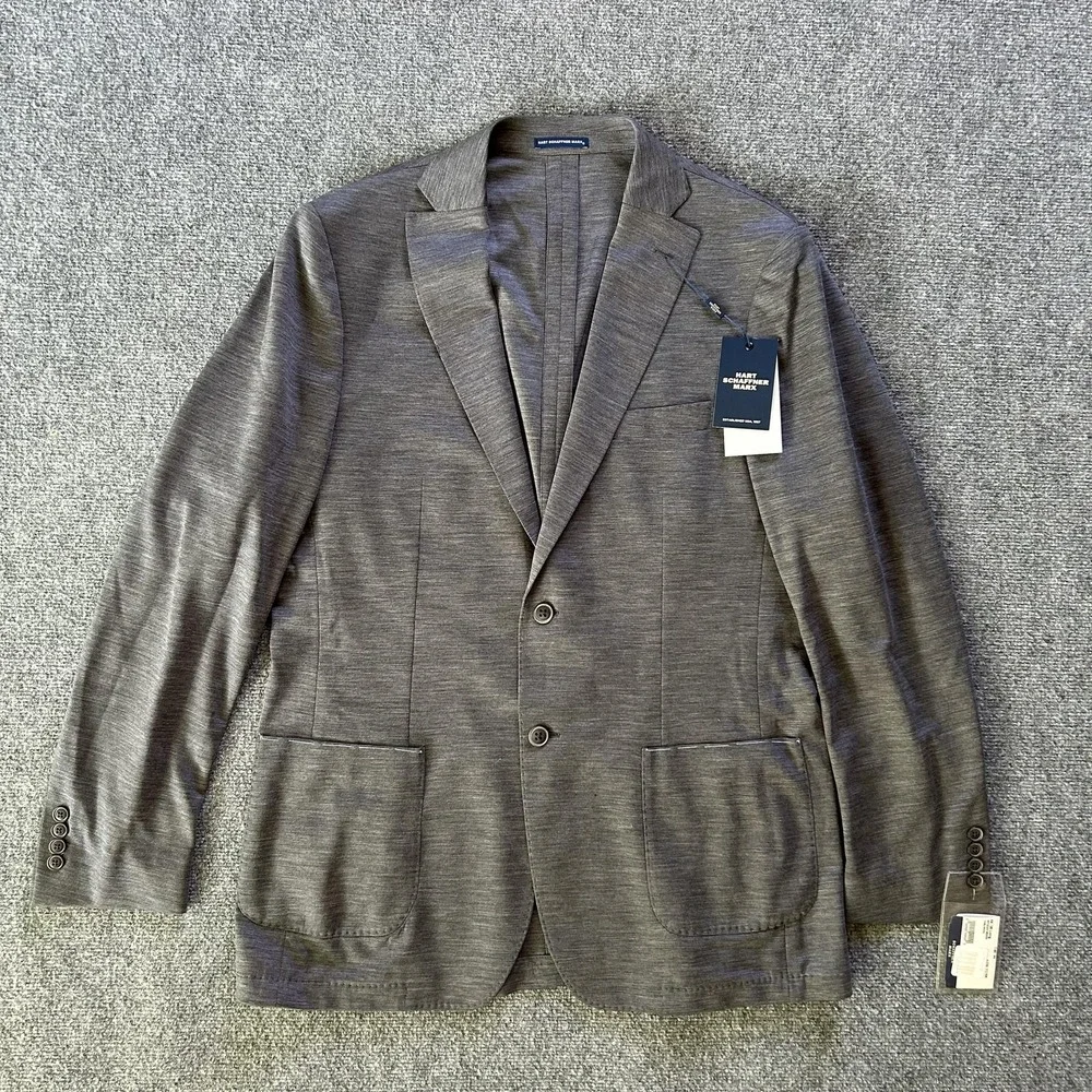 Hart Schaffner Marx‎ Sport Coat Mens 44 Long Gray Wool Jersey Knit New York Fit